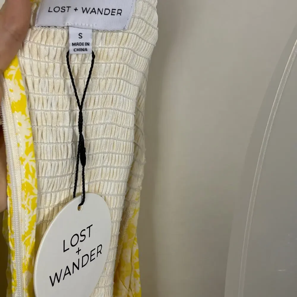 Lost + Wander Midi Dress Floral Cottagecore Yellow White S & XS